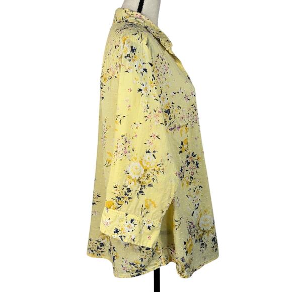 Karen Scott 1X-Large Top Floral Swiss Dots Button-Up 3/4 Sleeves Lightweight - Picture 4 of 9